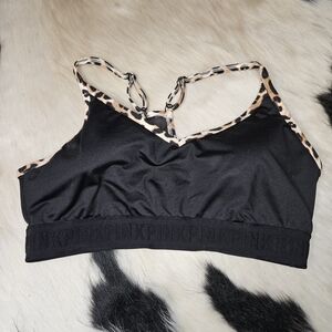 PINK Victoria's Secret Black Leopard Trim Sports Bra